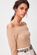 Camel Carmen Neck Ribbed Knitted Blouse