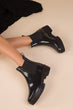 Simple Fashion Women Ankle Boots Female Side Elastic Patent Leather Shoes Ladies High Quality Shoes Black