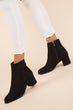 Women Autumn Winter Flock Ankle Boots Slip-on Round Toe Square Heel Solid Casual Black/Camel Booties