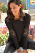 Women Black Sleeve Cross Ruched Blouse