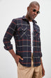 Men 'S Slim Fit Long Sleeve Double Pocket Plaid Shirt New