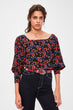 Navy Blue Flower Pattern Blouse