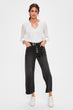 Black Lacing Detailed Front Button High Waist Wide Leg Jeans