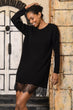 Women Black Skirt Ruched Sweater Dress