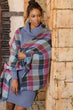 Women Indigo Plaid Eyelash Shawl