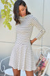 Female Ecru Boat Neckline Skirt Circular Zipper Striped Dress