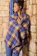 Women Lacivert-Camel Plaid Eyelash Shawl