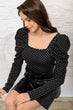 Women Black Princess Sleeve Polka Dot Bluz