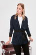 Navy Blue Belted Knitted Coat