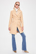 Beige Metal Buckle Arched Woolen Stamp Coat