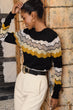 Women Black Zigzag Blocky Cellular Sweater