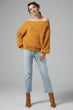 Off Shoulder Knitted Jumper With Balloon Sleeve Woman Mustard