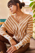 Women Black Oblique Stripe Front Back V Sleeve Detail Sweater