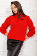 Women Red Sleeve Detail Half Turtleneck Sweater Sweater