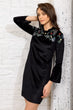 Women Black Embroidery Embroidered Velvet Dress