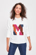 Ecru Letter Embroidered Basic Knitted Sweatshirt