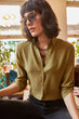 Women Naphtha Green Sleeve Fold Shirt