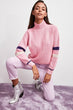 WOMEN-Pink Turtleneck Handle Stripe Knitwear Sweater