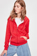 Red Zipper Hooded Basic Knitted Sweatshirt
