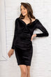 Women Black V-Neck Front Auger Detailed Velvet Dress