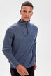 Indigo Male Long Sleeve Ribbed Neckline Zipper Knitting New Sweater