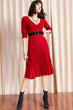 Women Double Breasted Skirt Pleated Sweater Dress