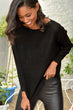 Women Black Boat Neckline Bat Silvery Sweater