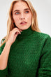 WOMEN-Green Braided Upright Collar Sweater