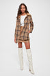 Colar Faux Fur Detail Plaid Stamp Coat