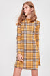 Mustard Plaid Pattern Erect Collar Knit Dress