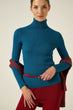 Knitted Jumper With Roll Neck Woman Petrol Color