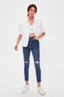 Blue Ripped Detailed High Waist Slim Fit Jeans