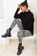 Women Black Patterned Sweater Leggings