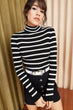 Women Striped Half Turtleneck Sweater