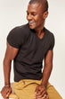 Black Men's T-Shirt Presser - Cotton V Neck TMNSS19BO0002