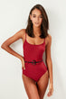 Burgundy Belt Detail Swimsuit