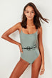 Khaki Belt Detailed Swimsuit