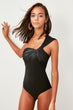 Black One Shoulder Shirred Swimsuit