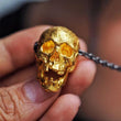 Ancient Decaying Gold Color Copper Skull Pendant Necklace Men's Vintage Biker Rock Punk Jewelry ,Chain length 55cm