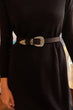 Women 'S Black Single Buckle Faux Leather Belt