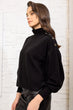 Women Black Button Detail Half Turtleneck Pleat Sleeve Sweatshirt