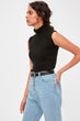 Black Sleeveless Turtleneck Knitwear Blouse