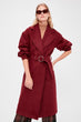 Burgundy Belt Detail Long Stamp Coat