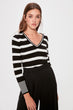 Black Striped V-Neck Knitwear Sweater