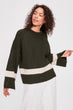 Khaki With Color Block Sweater