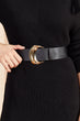 Women Black Hidden Clasps Faux Leather Belt