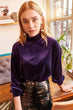 Women Balloon Sleeve Waist Top Velvet Blouse