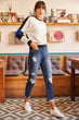 Women Dark Blue Ripped Cut Trotting Mom Fit Jeans