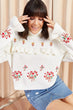 Women Black Embroidered Flounces Knitwear Sweater