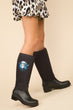 Women Fashion Letter Pattern Boots Female Casual Low Heels Round Toe Mid-calf Boot High Quality Black